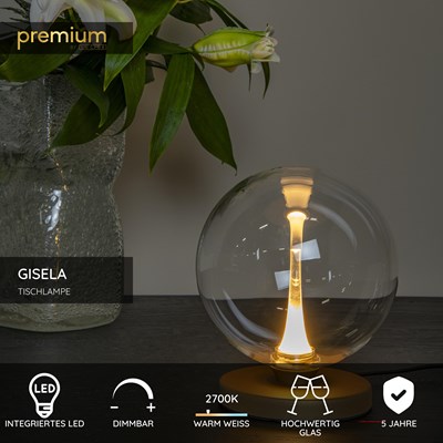 Lucide GISELA - Tischlampe - Ø 16 cm - LED Dim. - 1x5W 2700K - Transparent | Premium